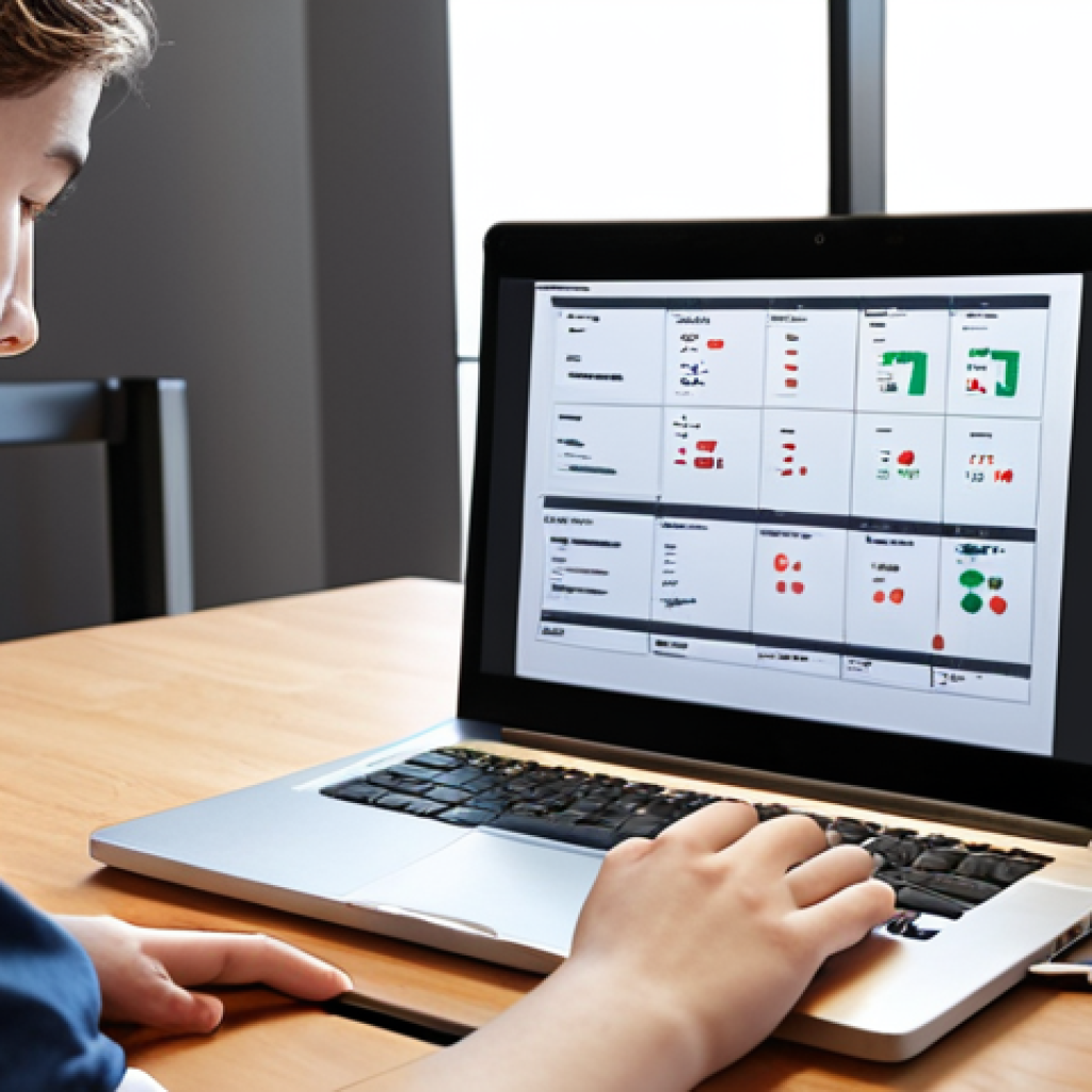 **Image of a student analyzing a digital learning report on a laptop, highlighting key metrics like study time, accuracy, and completion rate. The background should feature a modern study space.**
