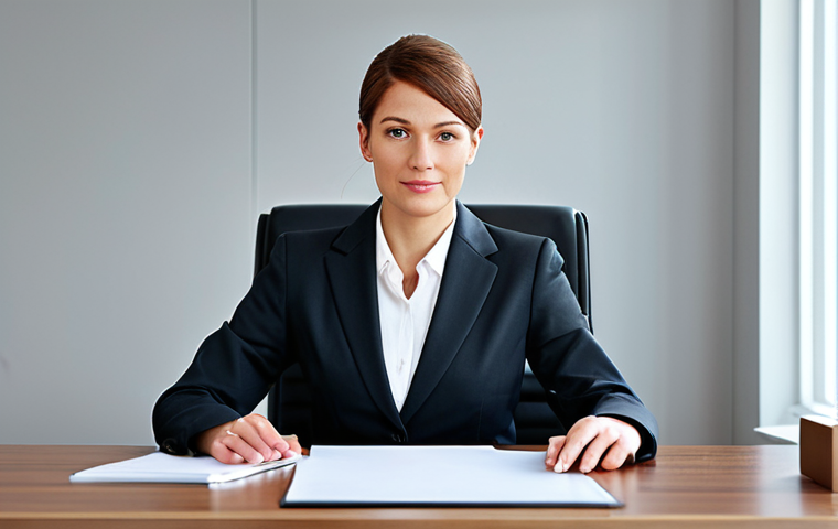 ** A professional businesswoman in a modest business suit, sitting at a desk in a modern office, fully clothed, appropriate attire, safe for work, perfect anatomy, natural proportions, professional photography, high quality.

**